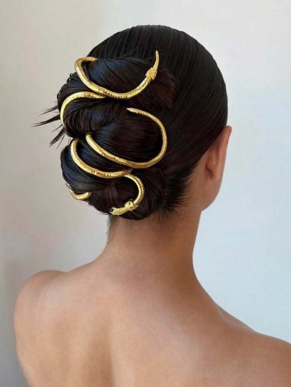 1pc Vintage Snake Hair Chain, Gold-Plated Flexible Snake Hair Accessory, Rhinest - Picture 2 of 3